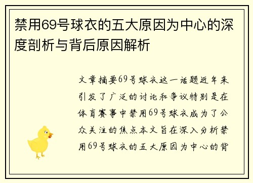 禁用69号球衣的五大原因为中心的深度剖析与背后原因解析